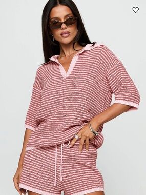 Princess Polly Veloria Collared Top Pink Stripe